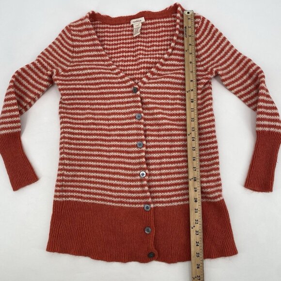 Sundance Catalog Womens Size XS Orange Striped Button Lambswool Cardigan - Picture 5 of 8